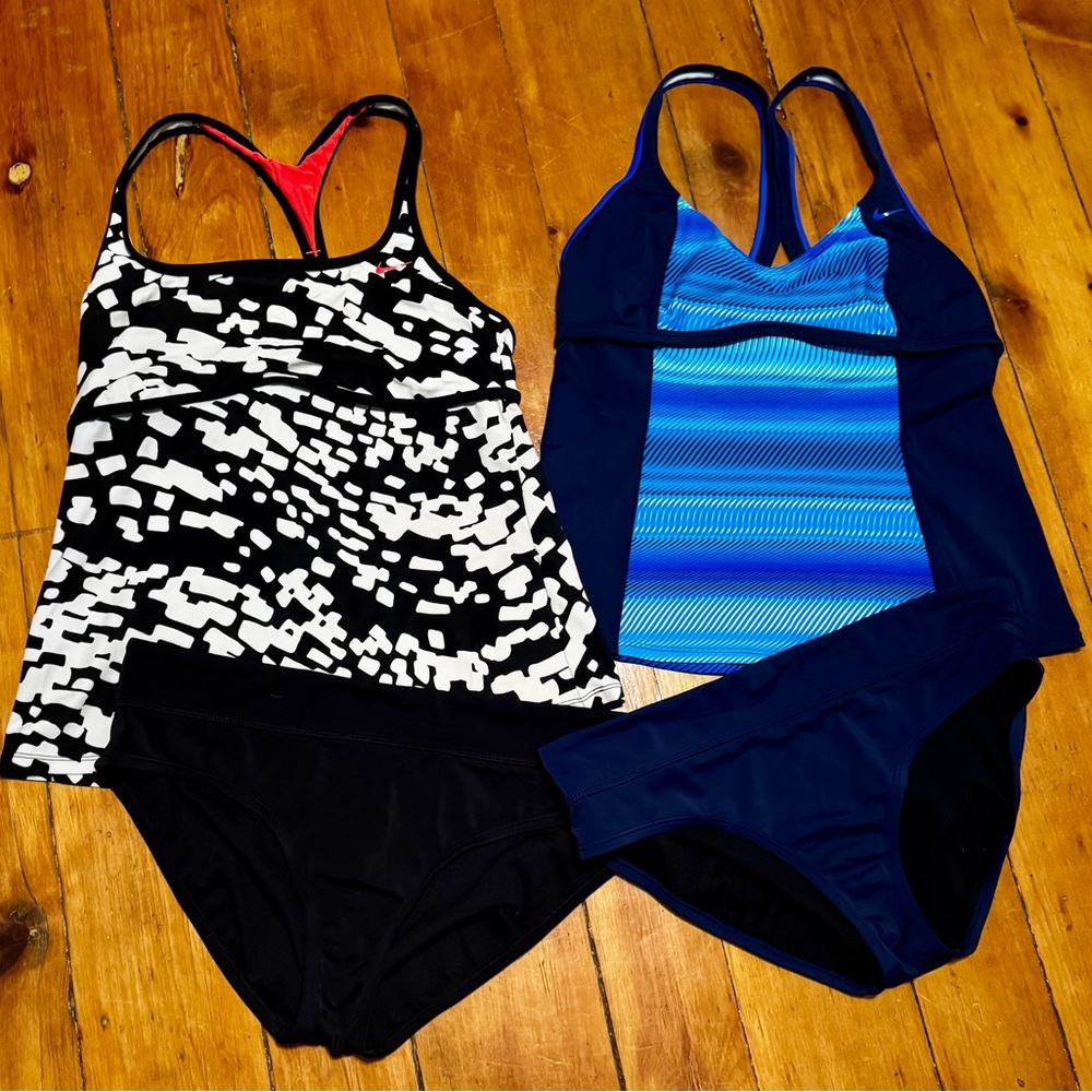 Nike Women's Swimwear Set - Black and Blue Tankini style Women’s Large